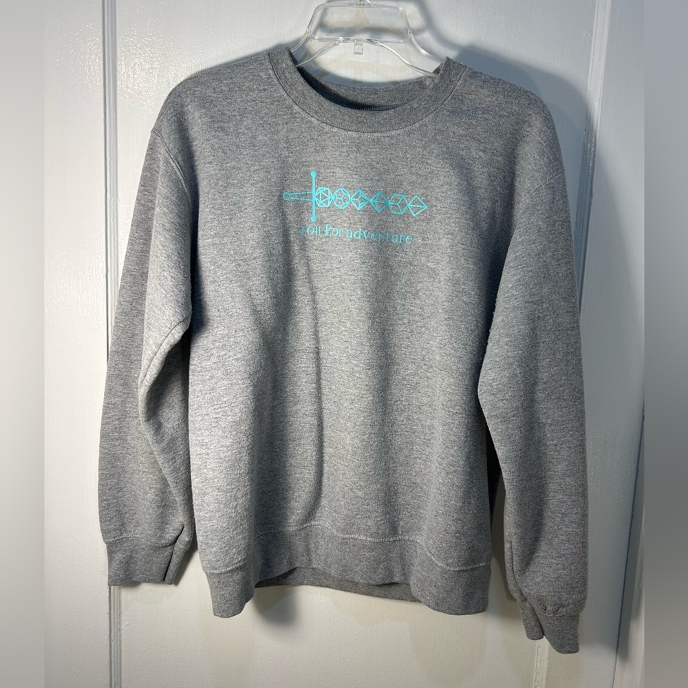 Women’s Small Gray Sweatshirt Long Sleeve "Roll For Adventure" Custom Crew D&D